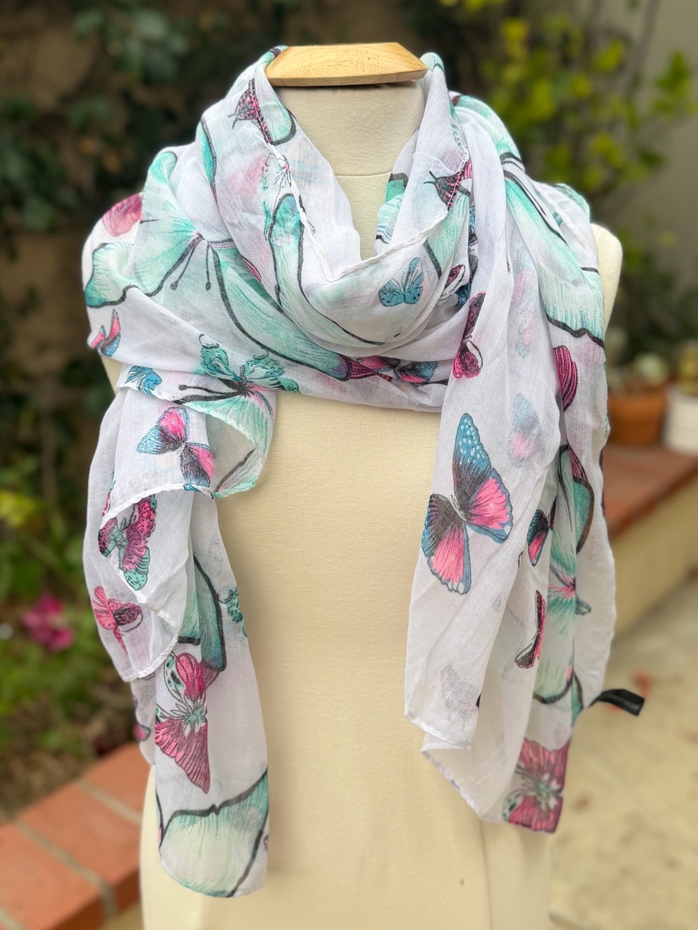 Lightweight White Butterfly Print Scarf - Women Accessories